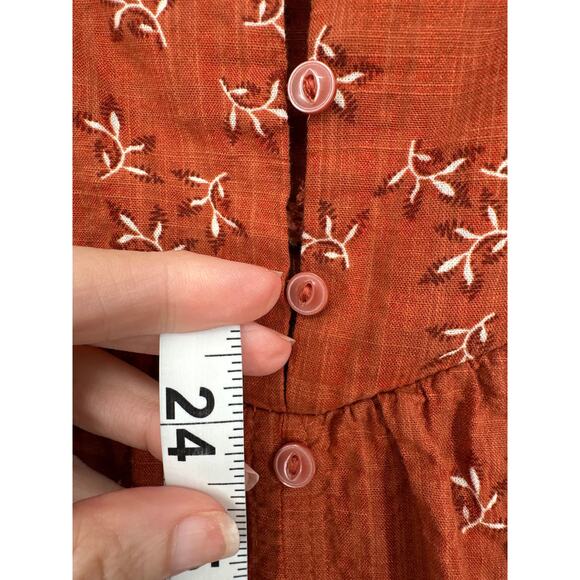 Ana Top Womens XL Orange Rust Floral Flowy Cottage Button Bohemian Long Sleeve - Picture 6 of 7